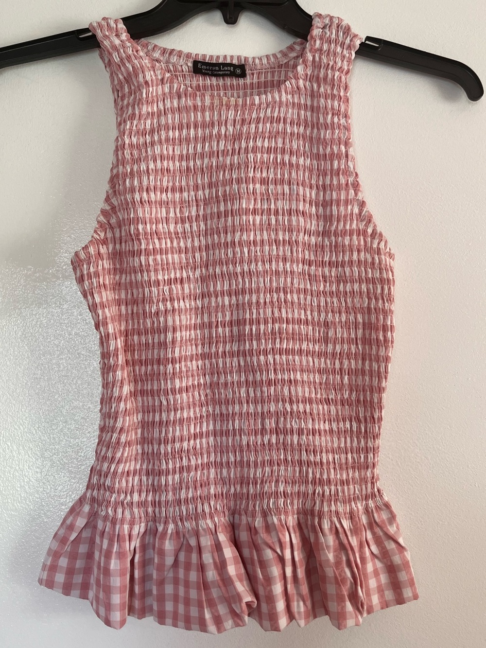 Pink Smocked Gingham Peplum Tank Top for Women